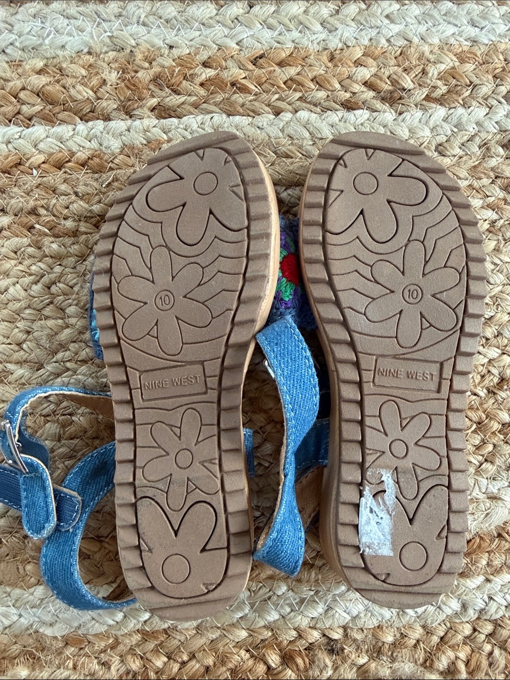 Nine West Girls' Blue Denim Crochet Sandals with Multicolor Accent - Picture 4 of 4